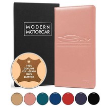 Modern Motorcar Napa 정품 소가죽으로 만든 자동차 등록 및 홀더 블랙 선물 상자 포함, Pink
