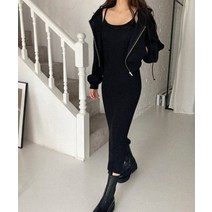 플레인 잔골지 오버로크 후드 나시 원피스 세트, 핑크, F
