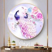 원형 비즈 보석십자수 액자포함세트 공작새한쌍 지름50cm, 로즈골드지름50cm