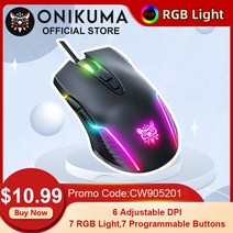 ONIKUMA RGB 게이밍 마우스 7 프로그래밍 버튼 6 레벨 조정 6400 인치 당 점 동적 조명 인체 공학적 노트북 PC 게이머, 한개옵션0, 한개옵션1