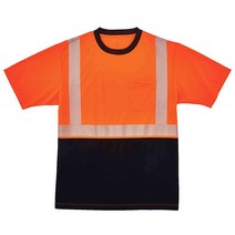 높은 가시성 안전 티셔츠 ANSI 클래스 2 반사 컴포트 트림 블랙 하단 오렌지 XL Ergodyne GloWear 8280BK