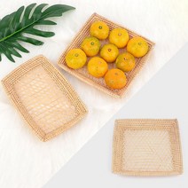 라탄 쟁반 1인용 트레이 나무 사각 원목 레트로 미니, 직사각