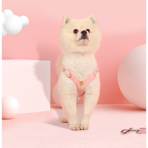 팝펫 강아지 하네스+리드줄 세트, 파스텔 체크 노랑