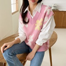 데이트샵 / 봄신상 플라워조끼 꽃무늬니트조끼 봄느낌물씬 매장인기상품