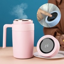 온도계 머그 텀블러 이중스텐 보온보냉 온도표시 데일리 손잡이텀블러, 온도계 머그 텀블러 화이트