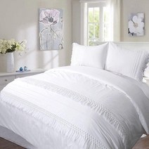 태슬 이불 커버 킹 보헤미안 아이보리 면 마크라메 크로셰 크림 프린지 우아하고 예쁜 모로코 보헤미안 침구 세트 3피스 터프트 텍스처 오프 화이트 베이지 면 여성용 이불 커버 264, Queen, Yellowish Cream