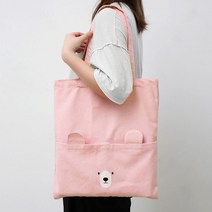 ★LUCKY♡ 쫑긋 곰돌이 에코백(핑크) 에코백가방 저렴한에코백 대학생에코백