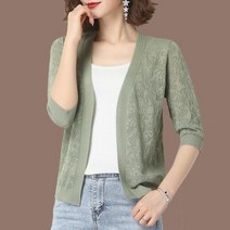 앙고라 크롭 여자 꽈배기 니트 가디건 신제품 오버사이즈 자외선 차단 여름 카디건 재킷 하프 슬리브 레이스 니트웨어 코트 우아하고 트렌디 한 할로우 아웃 선스크린 상의