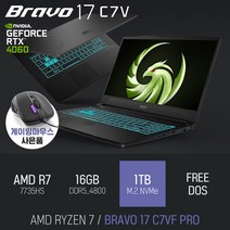 MSI BRAVO 17 C7VF PRO [이벤트 한정특가 / 사은품증정], FREE DOS, 16GB, 1TB, 라이젠7, 블랙