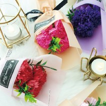 [기회공작소] 향기가득 카네이션 비누꽃다발 (3송이+포장+플라워박스) 꽃바구니 어버이날 스승의날, (퍼플)2 아버지감사합니다