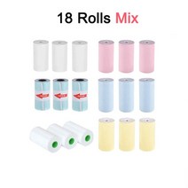 핸드폰 사진 인화기 포토 프린터 샤오미 스티커사진기 3-12 롤 인쇄용 흰색 감열지 롤 컬러 감열 스티커 5730mm 열전사 peripage a6 a9 paperang p1, 18롤 믹스