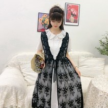 Makone 자수 레이스 베스트 롱조끼 레이어드 샤 베스트