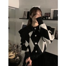 banhany 프릴 빅카라 다이아 패턴 가디건 니트 21122003