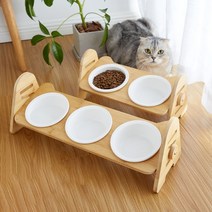 Neirny 강아지 고양이 밥상 각도 높이조절 애견 식기 원목 식탁 그릇 HJSP-Q, 원목 식탁 1구-식기포함