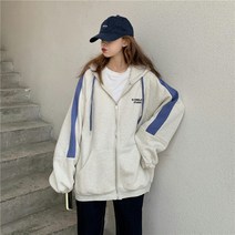 표시나 원컬러 라인포인트 여성 오버핏 후드집업