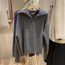 스웨터 가디건 여성 봄 신상품 솔리드 빈티지 올 매치 지퍼 루즈한 데일리 스타일 부드럽고 달콤하고 심플한 캐주얼 니트웨어 시크하고 시크한 십대