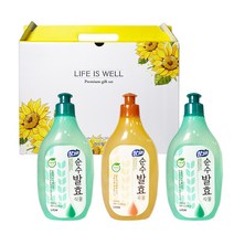 참그린 순수발효 주방세제 1종 과일 야채 세척 친환경 기름기 설거지 500g 3P 선물세트, 식물2개+곡물1개