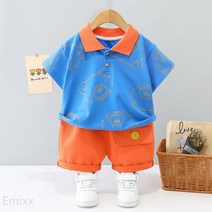 Emixx 아동 여름 테디 베어 곰 날염 상하복 반팔 세트 - LGS 1085