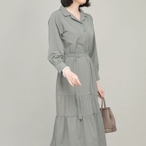 애비뉴투지 엄마옷 스토리 카라 셔츠 허리벨트 여성 봄 가을 캉캉 셔링 긴팔 롱 원피스 K02353 50대 60대