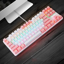 게임용 기계식 키보드 87 키 게임 프로 게이머 노트북 PC 용 안티 고스팅 블루 스위치 컬러 백라이트 유선 키보드, 화이트 핑크