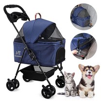 SKISOPGO Dog Cat Pet Gear 3-in-1 접이식 반려동물 유모차 탈착식 캐리어 카시트 및 유모차 푸시 버튼 입구 포함 소형 반려동물용 (네이비 블루)