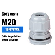 10pcs 케이블그랜드 방수 IP68 케이블 글 랜드 10pcs 엔트리 스트레인 릴리프 코드 그립 M20 그레이 블랙, 02 M20 gray