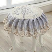 엔틱 화장대 원형 의자 스툴 덮개 커버 패브릭 레이스 매트 패드 인테리어 장식, 30cm  + 시네즈 그레이