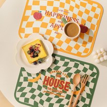 체크 식탁 매트 테이블 깔개 체커보드 가죽 위스퍼 방수, 그린바나나