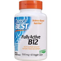 [캐로플] Doctors Best Fully Active B12 1500mcg 유전자 변형 성분 없음 비건 글루텐 프리 건강한 기억력 기분 및 순환 지원 60개, [02] 180개(1팩)