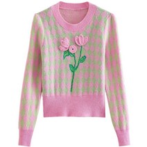 자라 ZARA 스타일 니트스웨터 스위트 깅엄 입체 플라워 WU41S9BN2001