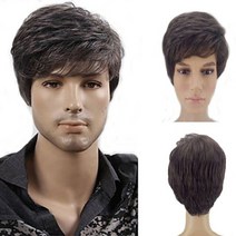 넓은이마 가발수선 엠자이마 가발대여 남자붙임머리 반삭가발 가발사이트 이용사통가발 혼주가발 군인가발 원형탈모가발 HAIRJOY ​​남성 합성 머리 가발 짧은 곱슬 레이어드 23, 8인치, 갈색 회색