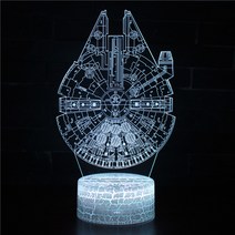 Mizuud 스타 워즈 데스 스타 나이트 라이트 3d 다채로운 LED 터치 원격 제어 데스크 램프, 균열: 다채로운 터치 타이밍 원격 제어, 밀레니엄 팔콘 LC-185