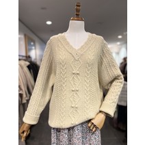 써스데이아일랜드 케이블 폼폼이 브이넥 풀오버 니트(T218MSW234W)(1272347)