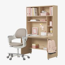 한샘 티오 그로우 일반책상세트 5단 120x75cm+링고S 고정중심봉DIY(발받침), 책상_화이트+내추럴오크/의자_핑크(O)