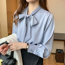 에끌 여자 블라우스 쉬폰 블라우스디자인감 많은 새틴 실크 쉬폰 셔츠 여 기모 도톰한 리본넥-11839