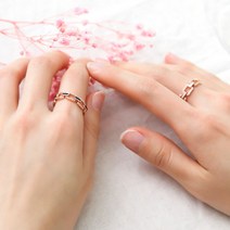 14KGP 라헨느 로즈골드 레이어드 큐빅 체인 패션 반지 - 2023968EA