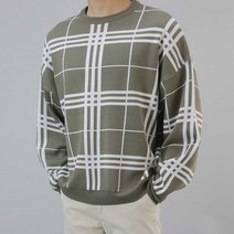 이너프데이 오버핏 R체크 스웨터 라운드 빅사이즈 남자 긴팔 니트