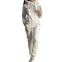 마라톤복 트랙수트 여성 2Pcs 조깅 정장 단색 트랙수트s 양털 후드 바지 세트 спортивный костюм женск, XXL, Light Gray