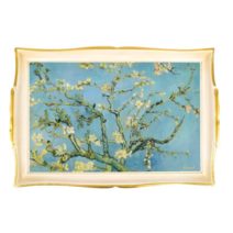 세자티니 쟁반 카페 우드 수입 빈티지 엔틱 커피 서빙 사각 나무 트레이 나무 오봉 쟁반, 핸드메이드 우드트레이 - 반고흐아몬드꽃