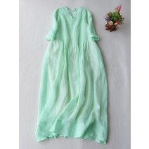 린넨원피스 코튼 린넨 소재 반팔 주름 드레스 여성용 얇은 모시 스타일 신상품