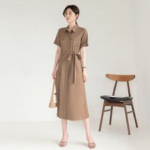 시크라인 포켓 셔츠 브라운 벨트셋트 원피스