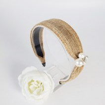 린넨 버블 진주 큐빅 넓은 머리띠 헤어밴드