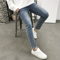 용된다 남자 슬림핏 스판 워싱 데님 청바지