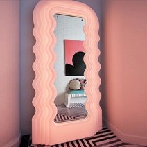 아치형 전신거울 예쁜 노프레임 대형 와이드 골드 실버 원목 벽걸이 스탠드 이동식 대형 벽 거울 바닥 예술 전신 미적 방 거울 침실 거울, 195x100cm 핑크
