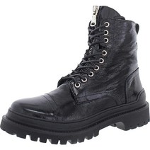 Steve Madden 남성용 가드 컴뱃 부츠 에나멜 가죽 워커 블랙 9