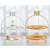 홈파티 디저트 케익 뷔페 웨딩 테이블 장식 플레이팅 접시, 실버-2층+선반 없음