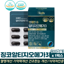 징코 알티지 오메가3 은행잎추출물 기억력개선 혈행 눈 건강 식약처인증 rtg오메가3, 1박스, 징코오메가3 30캡슐