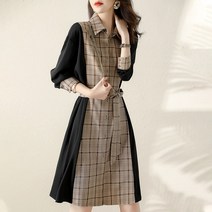 넷투넷코리아 여성 롱 원피스 루즈핏 캐주얼 체크 a라인 오피스룩