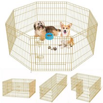Pet Playpen 강아지 놀이 울타리 켄넬 개 운동 펜 게이트 펜스 접이식 상자 8 패널 61cm(24인치) 옵션 애완 동물 야외 실내 예술가에게 이상적(61cm(24인치)), Gold 24'x24'