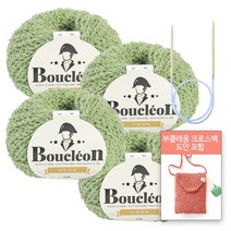 [니뜨] 부클레옹 뜨개실 (50g)x4볼 + 부클레옹 크로스백 도안+줄바늘 5.0mm, 320_연두
